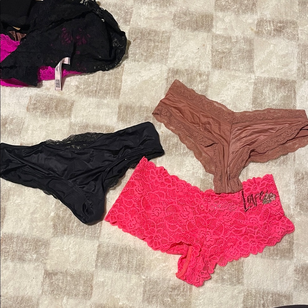 Victoria's Secret Lace & Stretch Panty Set in Black, Hot Pink, Brown
